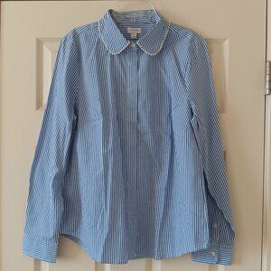 J Crew Round Collar Pearl Trim B/W Stripe Blouse M